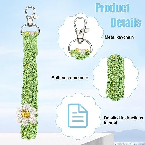 INFUNLY 6 Pcs DIY Flowers Keychain Kits Macrame Cord Knotting Kits for Beginners Adults Macrame Multi Type Tassel Keychain Kits Handcraft Macrame Kits for Car Key Purse Phone Gift with Instruction - Image 4