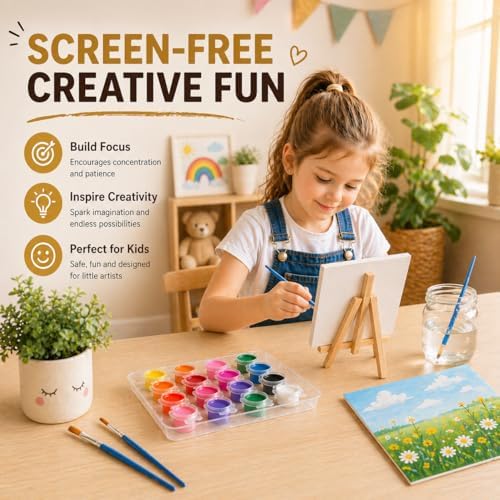 10 Set Mini Acrylic Paint Kit, Mini Canvas with Wooden Easels Acrylic Paints Strips, Minis Easel with Canvases for Kids Adults Classroom Birthday Painting Party (6 x 6Inch) - Image 2
