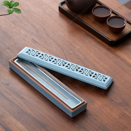CEREMONY Incense Holder,Ceramic Incense Holder for Sticks with Ash Catcher,Coffin Style Incense Box,Incense Burner for Meditation Yoga Spa Room Decor(Blue) - Image 4
