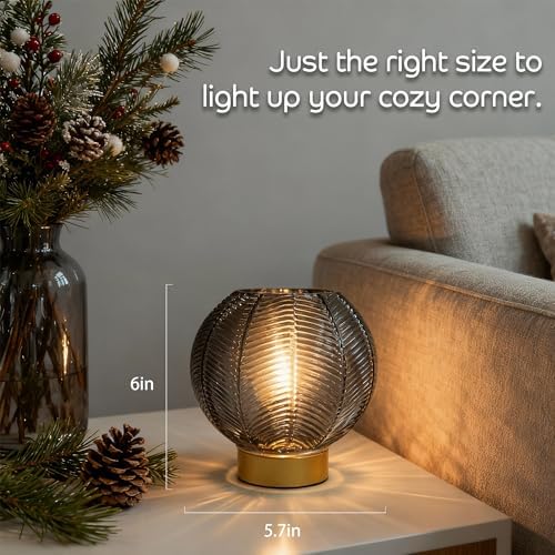LUSHARBOR Battery Operated Decorative Glass Table Lamp with Timer Grey - Image 4