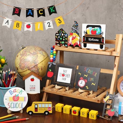 Mifoci 19 Pcs Back to School Tiered Tray Decor Wood Signs Centerpiece - Image 5