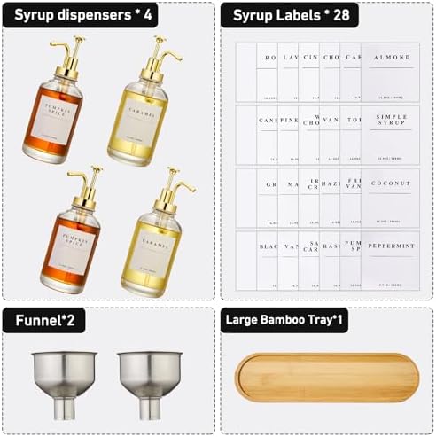 Coffee Syrup Dispenser for Coffee Bar with Gold Upgraded Pump, 4 Pack - Image 5