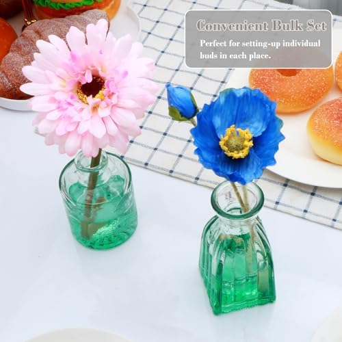 Glass Bud Vases Set of 4, Small Green Flower Vases for Wedding Centerpiece - Image 6