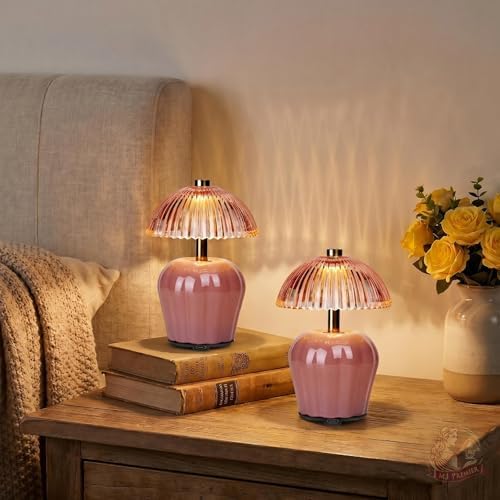 MJ PREMIER Rechargeable Table Lamp, Small Cordless Lamp with Timer, Pink*2 by MJPREMIER