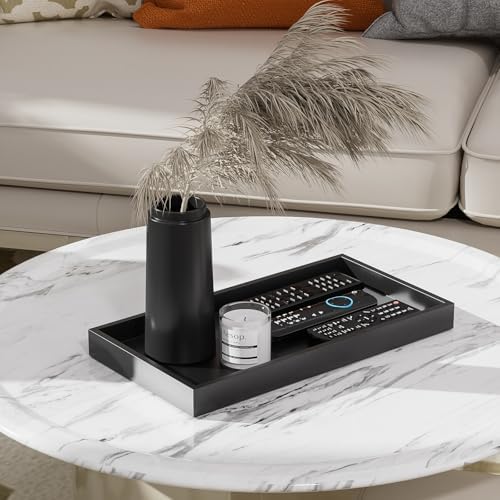 ZHWS Black Bathroom Vanity Tray for Countertop Perfume Makeup Jewelry Candle Decor, Kitchen Tray for Soap Dispenser Spice Salt, Large Black Tray for Toilet Tank Paper, Serving Nightstand 13”x6.5” - Image 6