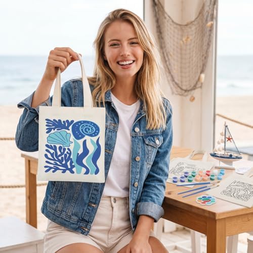 Aliceset 16 Pcs Color Your Own Bag Tote Bag Painting - Image 5