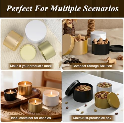 PCREGPAE 4OZ Gold Candle Tins Cans with Lids and Wicks for Making Candles - Image 6
