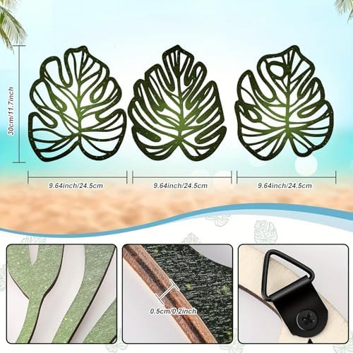 Palm Leaves Wood Wall Decor, 3Pcs Tropical Wall Art Jungle Decor, Wooden Natural Leaves Plant Wall Decor, Vintage Tropical Plant Plaque for Home Living Room Kitchen Bedroom Bathroom & Garden, Green - Image 5