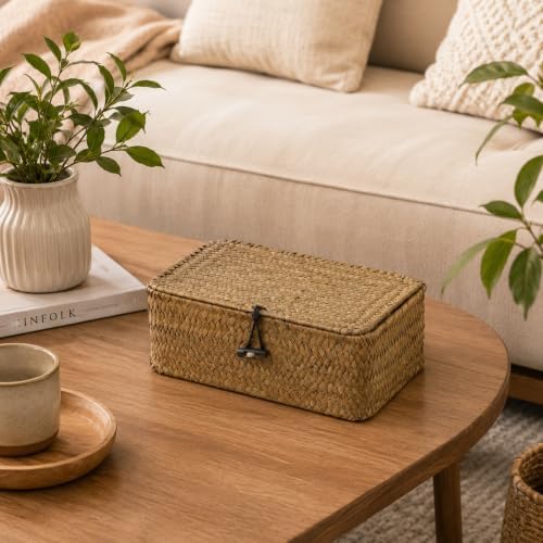 Seagrass Wicker Storage Basket with Lid, Small, Black - Image 7