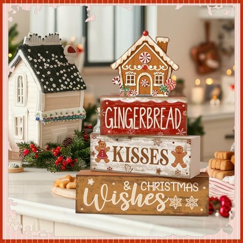 Moucuny 4 Pcs Gingerbread Christmas Decoration Wooden Tabletop Decor - Image 6