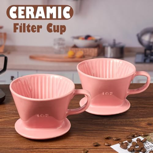 Pour Over Coffee Dripper, Ceramic Pour Over Coffee Maker, Pink - Image 3