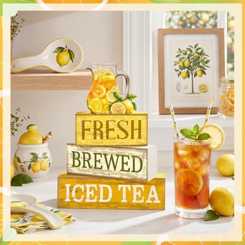 Moucuny 4 Pcs Summer Lemon Table Decorations Iced Tea Tiered Tray Decor - Image 6