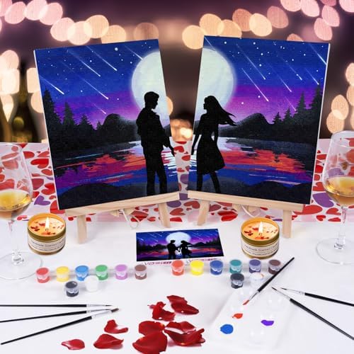 VOCHIC Sip and Paint Kit,Pre Drawn Canvas Couple Painting Kit for Adult Art Set with Outline Canvas for Adults Date Night Couples Valentine's Day, 2 Pack (8 x 10 Inches) - Image 2