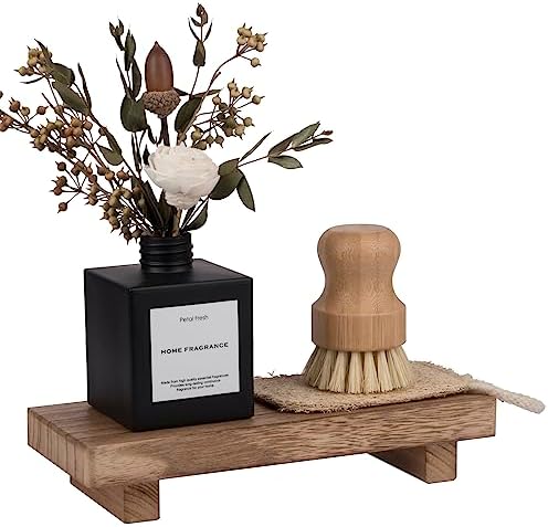 zoocatia Small Wood Tray Pedestal Stand Farmhouse Bathroom Decor Decorative Wooden Riser Kitchen Soap Dish Holder for Vanity, Counter, Sink, Brown (Pack of 2) - Image 7