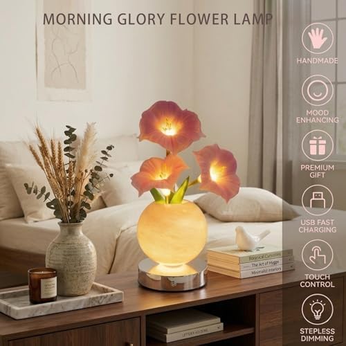 Pink Morning Glory Flower Lamp, Rechargeable Cordless LED Floral Table Lamp - Image 2