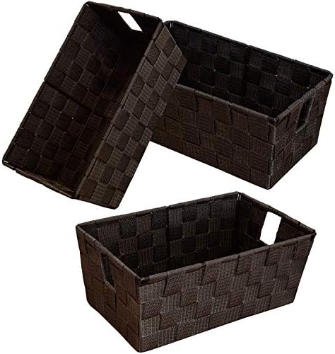 homyfort Woven Shelf Storage Tote Basket Bins Container, Storage Boxes Cube Organizer with Built-in Handles for Bedroom, Office, Closet, Clothes, Kids Room, Nursery 3pack(Brown) by homyfort