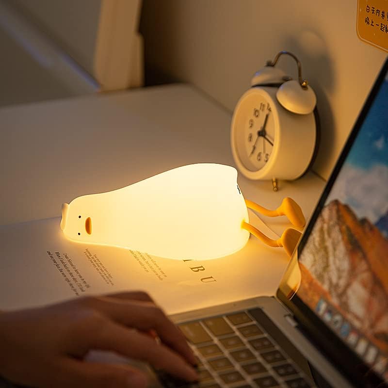 HAPPYBAG LED Lying Flat Duck Night Light, 3 Level Dimmable Nursery Nightlight,Cute Lamps Silicone Squishy Light Up Duck,Rechargeable Bedside Touch Lamp for Breastfeeding Toddler Baby Kids Decor - Image 4