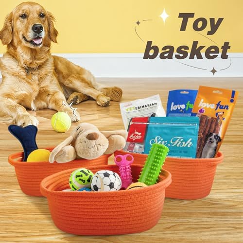 Pro Goleem Small Woven Basket with Gift Bags and Ribbons Durable Baskets for Gifts Empty Small Rope Basket for Storage 12"X 8" X 5" Baby Toy Basket with Handles, Orange - Image 6