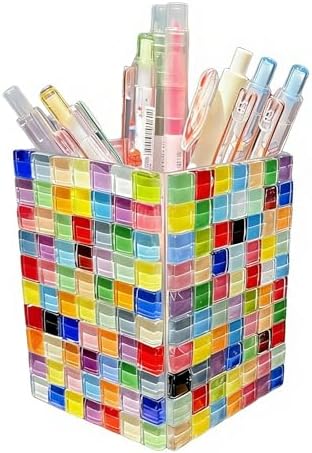 Mosaic Pen Holder Kit, DIY Acrylic Tile Craft Set Creates Desk Organizer, Mixed Color Crystal Pieces for Adults Beginners Home Decor by Unknown