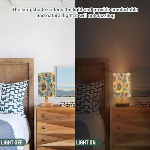Rustic Sunflower Farmhouse Blue Bedside Table Lamps with USB Port for Bedroom Lamp Accent Table Lamp Small Nightstand Lamp Sturdy Linen Shade Wooden Base Decorative Lamps for Kids|Reading|Dorm|Home - Image 3