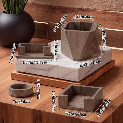 Sabary 4 Pcs Office Desk Accessories, Walnut Desk Organizer Set - Image 5