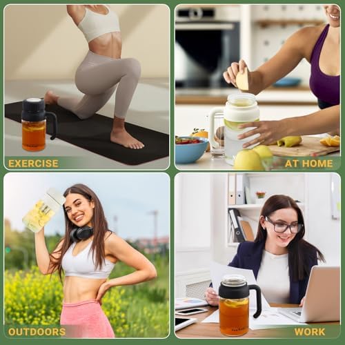 32oz Glass Water Bottle, Tea Bottle with Infuser & Handle, BPA-Free Leakproof Wide Mouth Large Tea Infuser cup for Hot or Cold Drinks, Loose, Fruit (Black) - Image 4