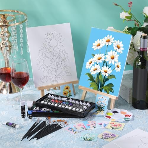 Sherr 24 Pcs Pre Drawn Canvas for Adult, Flower, 8 x 10 Inch - Image 2
