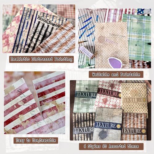 180 Sheets Vintage Stripe Pattern Scrapbook Paper, 3.9x5.5 Inch, 6 Assorted Set Background Decorative Paper Ephemera for Junk Journaling Supplies, Scrapbooking, Collage - Image 4