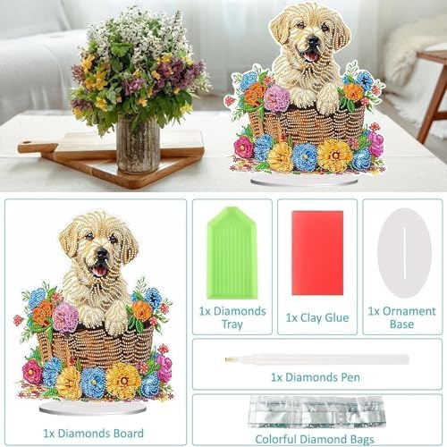 Diamond Painting Kits for Adults Beginners, 5D Full Drill Dog Crystal Art Desktop Ornament, DIY Single Sided Home Office Desk Decor, Creative Craft Gift Set with Tools - Image 3