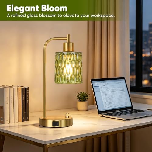 Table Lamps Set of 2, Green Glass Dimmable Bedside Lamps for Living Room - Image 6