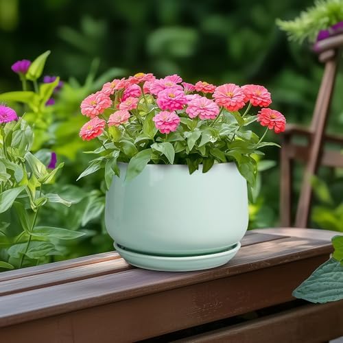 G EPGardening Ceramic Plant Pots, 6 Inch Pot for Plants, Green - Image 4