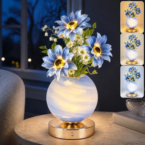 Tulip Table Lamp, Rechargeable Cordless Touch Dimming Artificial Tulip Flower Desk Lamp, LED Flower Bedside Night Light Romantic Gifts for Girl Women Mom (Blue Sunflower) by Strackvial