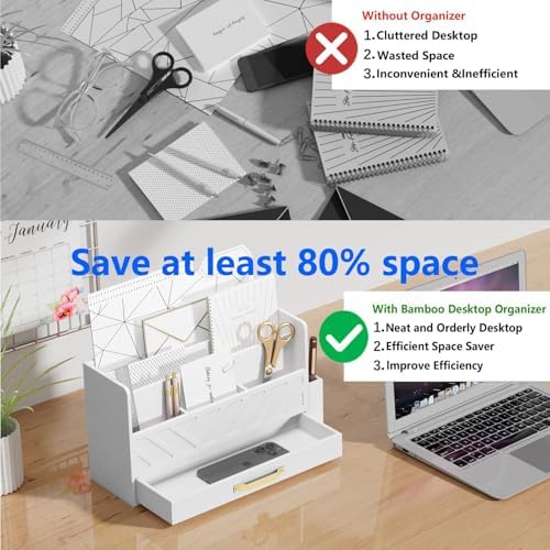 Bamboo Mail Organizer Countertop Pen Holder Wooden Desktop Storage Drawers - Image 5