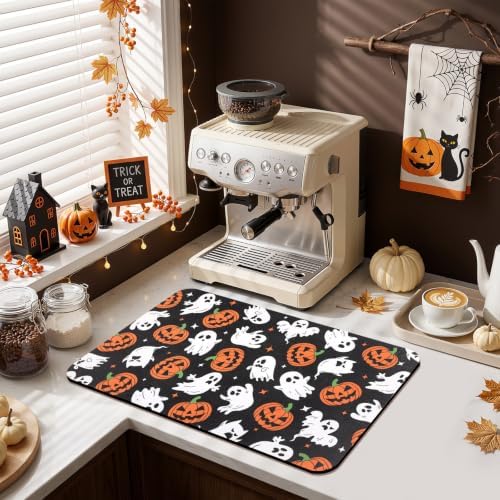 Findosom Ghost Halloween Dish Drying Mat, 12" x 20" Absorbent Coffee Mat - Image 2