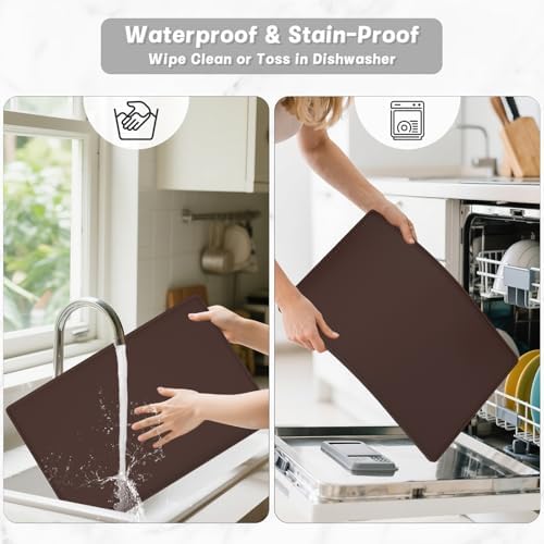 Rnivvi Silicone Coffee Mat, 16" x 24" Waterproof Raised Edge Coffee Bar Mats for Espresso Machine Station Accessories, Heat Resistant Dish Drying Pad for Kitchen Counter, Rubber Bar Decor Pad, Brown - Image 7