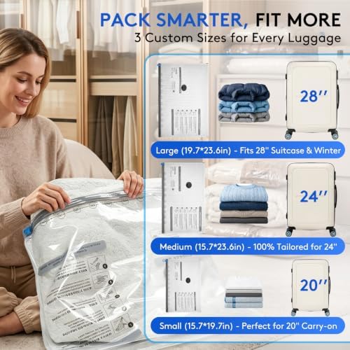 6 Packs Vacuum Bags for Travel with Rechargeable Pump, 3 Sizes Heavy Duty Vacuum Seal Bags for Clothing, Compression Vacuum Travel Bags for Luggage, Vacuum Packing Bags for Closet Organization - Image 6