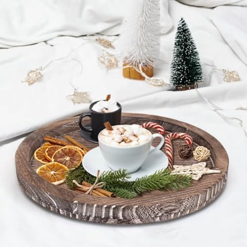 Round Decorative Wooden Serving Trays for Ottoman Coffee Table Tray Decor - Image 5