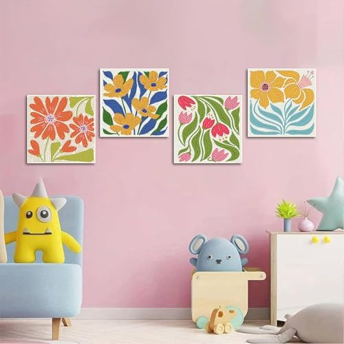 ICYANART 4 Pack Flowers Diamond Art Kits for Kids Age 6-12 6x6 Inch - Image 2