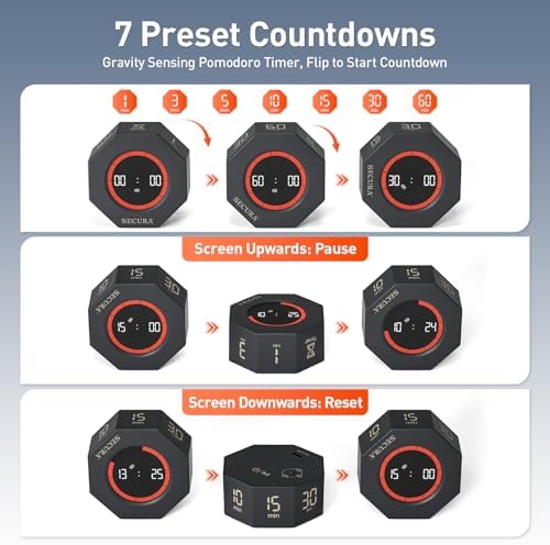 Secura Pomodoro Timer with 1/3/5/10/15/30/60 Min Presets, 3 Level Volume - Image 2