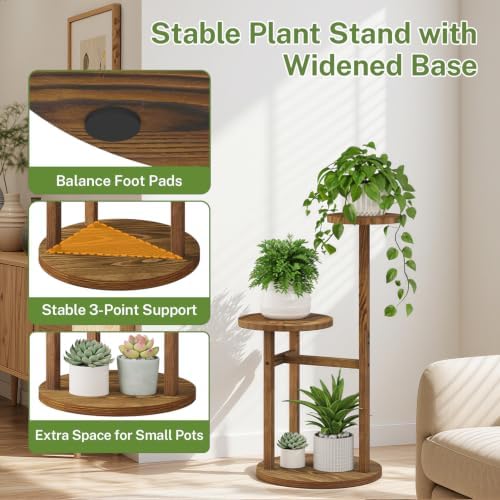 iDavosic.ly 2 Tier Wood Plant Stand Indoor Outdoor Corner Tall Shelf, Brown - Image 6