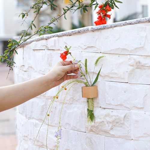 Wooden Wall Planter Glass Plant Propagation Stations Fridge Glass Tube Single Stem Bud Vase 2Pcs/Set Modern Decorative Cube Wood Window Flower Vase Refrigerator Magnetic Mini Glass Vase with Dropper - Image 7