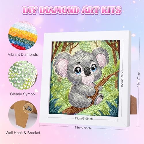 GHHKUD Koala Diamond Art Painting Kits for Adults with Frame, Diamond Art Animals Crafts for Ages 4-6-8-12, Easy to DIY Gem Painting Gifts Home Wall Deco15x15cm (Beautiful Packages) - Image 2
