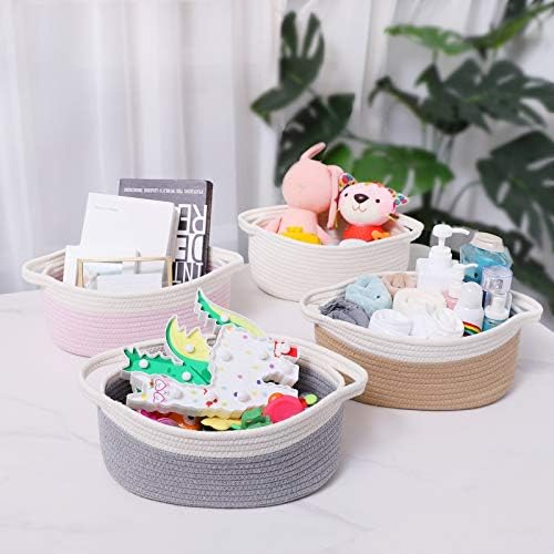 ABenkle Small Basket with Handles, Boho Decorative Rope Woven Dog Cat Toy Storage Bin Shelf Storage Organizer, Easter Christmas Gift Basket, 12"x8"x5", Brown - Image 6