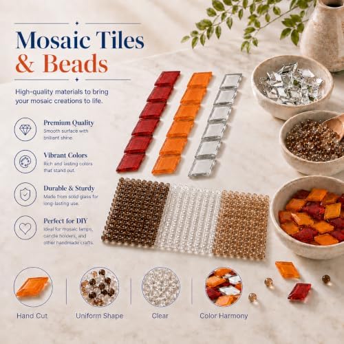 KRAFTSTORIES Turkish Mosaic Lamp Kit DIY Glass Decorative Table Bedside Night Light Tabletop for Living Room Bedroom | Make Your Own Lamp | Antique Bronze Base (Sunset) - Image 3