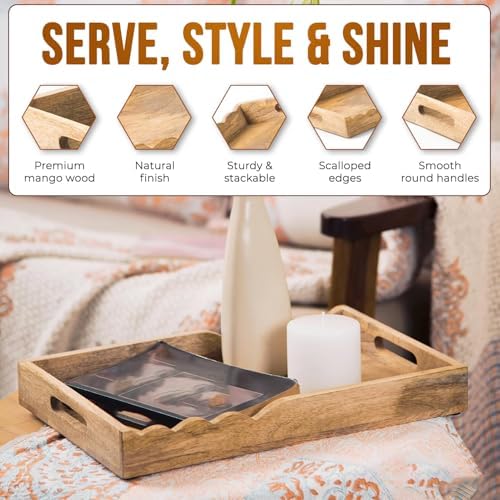 Mela Artisans Scalloped Mango Wood Serving Tray - Natural, 15x10 in - Image 4