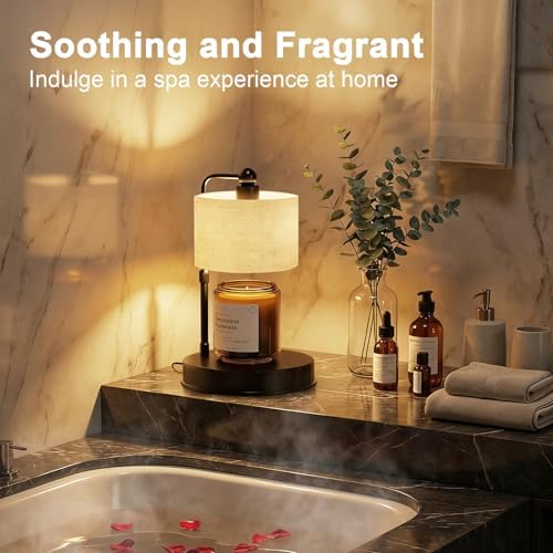 Candle Warmer lamp for 3 Wick Candles, Large Candle Warmer Lamp with Timer, Dimmable, Adjustable Height, Modern Farmhouse Linen Shade, Black Candle Warming Lamp, 2 Bulbs Included - Image 6