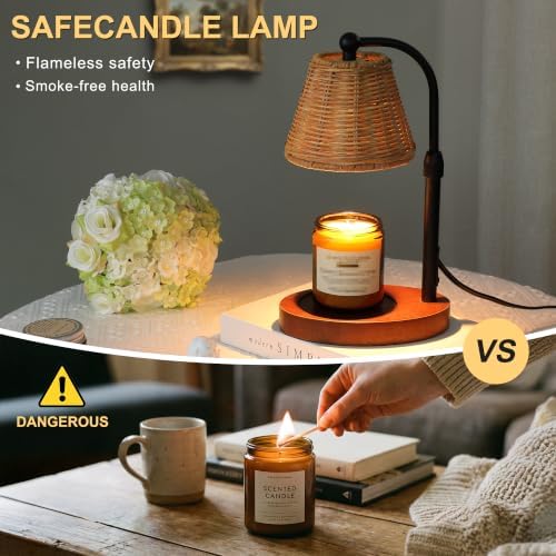 Wicker Candle Warmer Lamp Adjustable Height with Timer Dimmer - Image 3