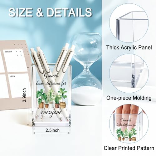 Growth Looks Different for Everyone Acrylic Cosmetic Pencil Holder Cup, Funny Plant Pen Holder for Women Teacher, Home Office Classroom Desk Accessories, Inspirational Gifts for Coworker Friend - Image 2