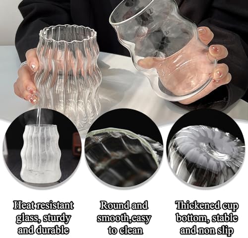 2 Pcs Ribbed Glass Cups 18 Oz Vintage Drinkware Wavy Ribbed Design - Image 3