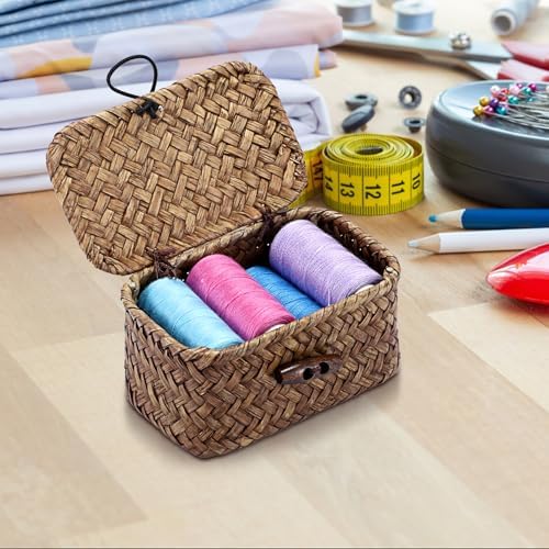Hipiwe Mini Seagrass Basket Box with Lid Wicker Storage Bins, 4.3x 2.5x2.1" - Image 3